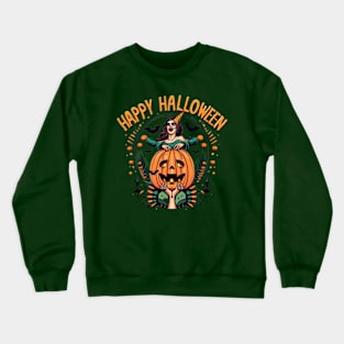 Happy Halloween Pumpkin and Witch Crewneck Sweatshirt